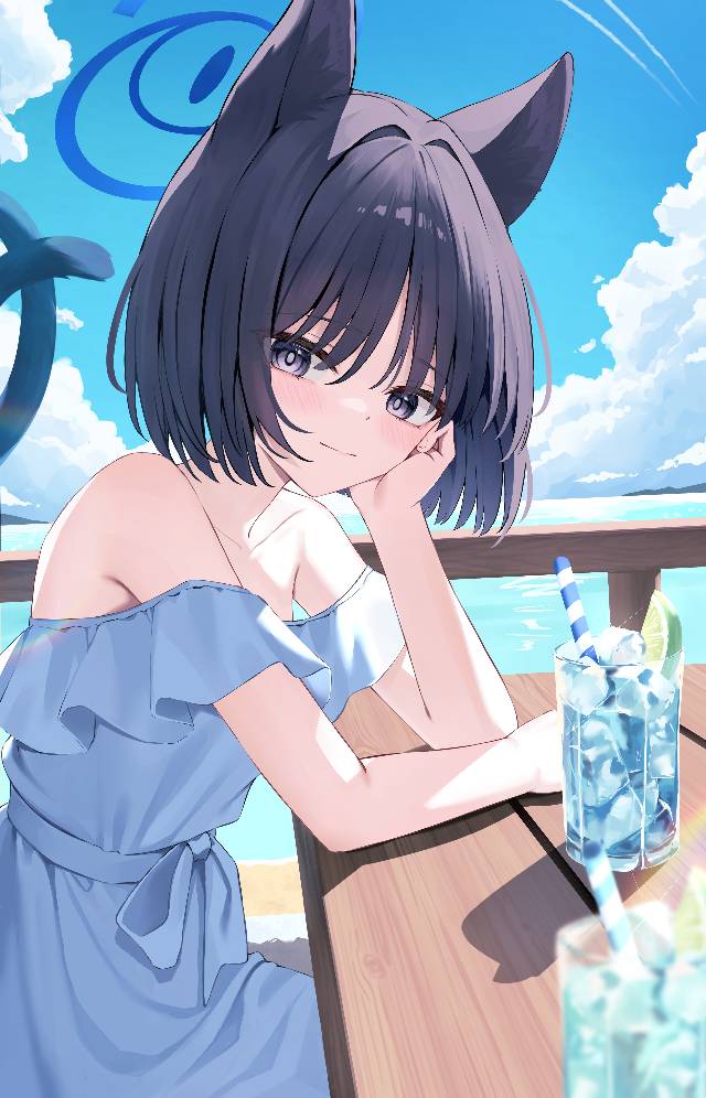 Blue Archive, Kiryuu Kikyou, girl, animal ears, summer, sea