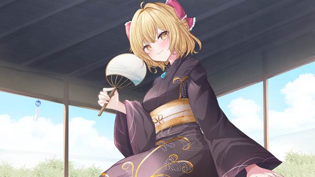 女孩子, 金发, yukata, 外廊