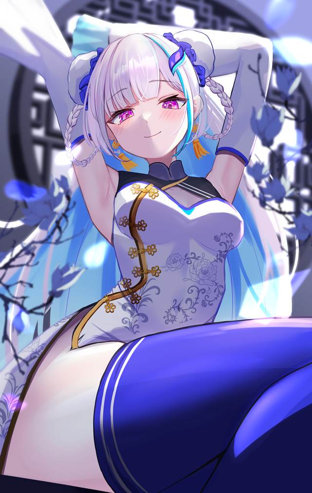 彩虹社, 莉泽·赫露艾斯塔, Helesta fanart, 旗袍, 大腿, 虚拟YouTuber 500收藏