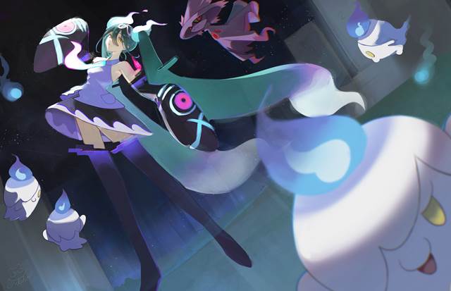 一张幽灵初音未来,初音未来,精灵宝可梦绘画图片