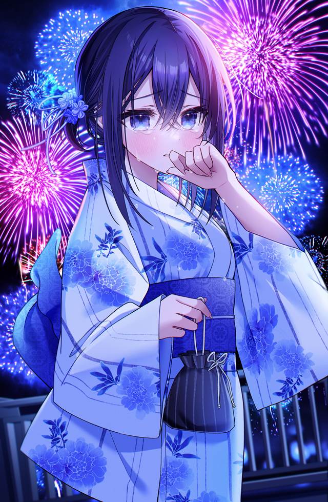 女孩子, 原创, 眼泪, yukata, 焰火, heartbreak, 夏天, fireworks display