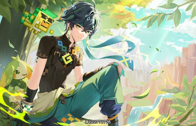 一张原神,基尼奇,男孩绘画图片