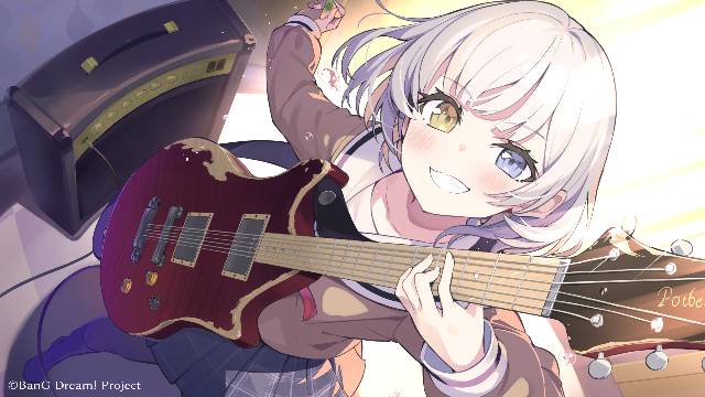 一张要乐奈,BanGDream,花咲川女子学园,MyGO!!!!!,异色瞳,商业绘图,吉他,奥德爱,微笑绘画图片
