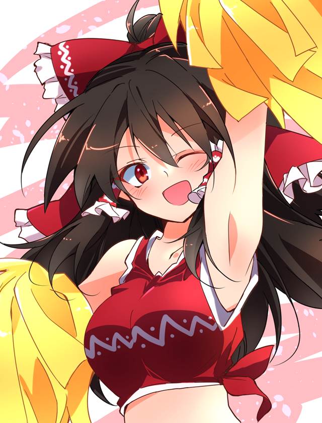 东方, 博丽灵梦, Touhou cheerleader, Reimu Hakurei's armpits, big-breasted miko