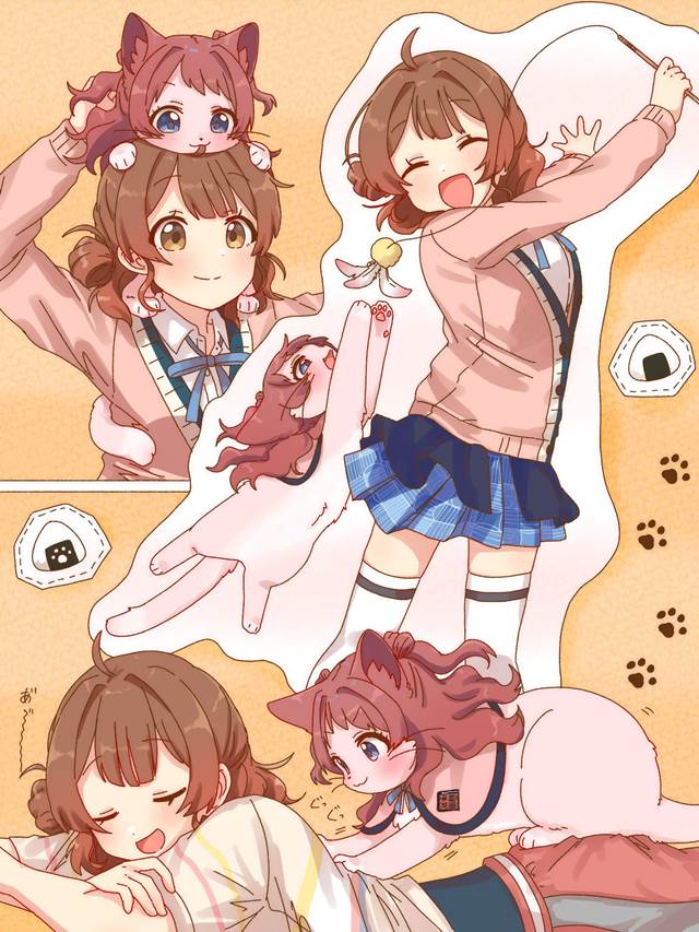 Gakuen IDOLM@STER, transfur, yuri, Saki Hanami, cat ears, Ume Hanami