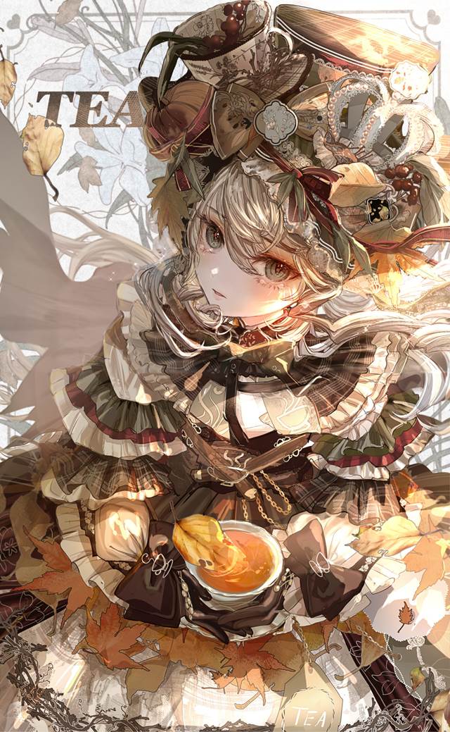 女孩子, 原创, autumn, dead leaves, tea, lolita fashion, 手套