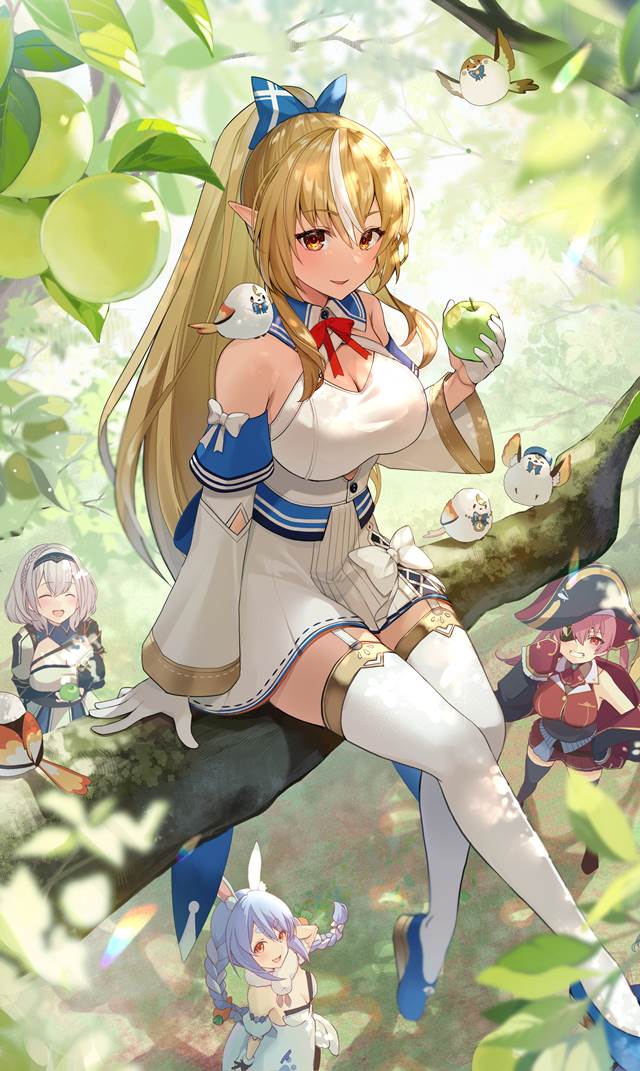 Hololive, 女孩子, 虚拟主播, sitting on a tree branch, Virtual Youtuber 100+ bookmarks