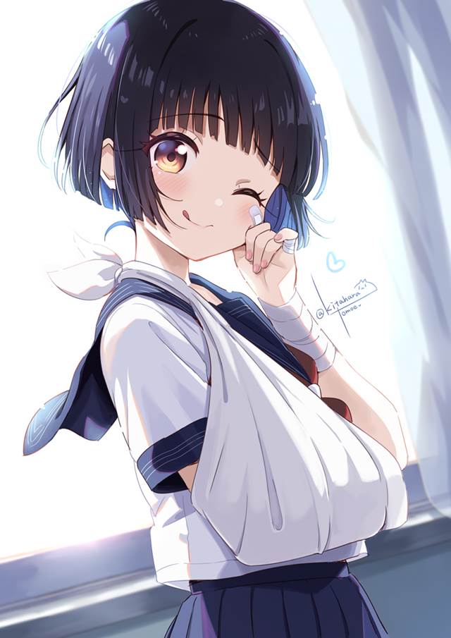 原创, 女孩子, 绷带, uniform, 水手服, 黑发