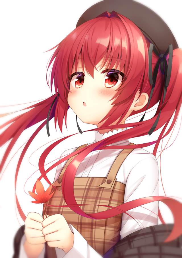 autumn leaves, 原创, red pigtails