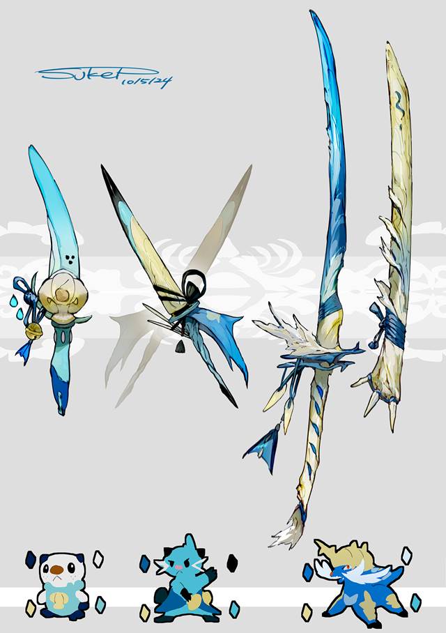 oshawott, Dewott, samurott, Unova starters, 精灵宝可梦, 口袋妖怪, big sword