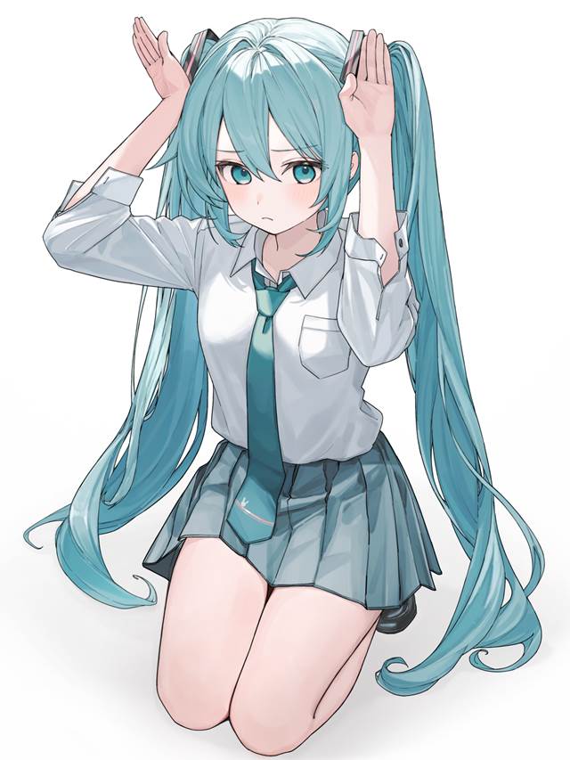 初音未来, 女孩子, 双马尾, Vocaloid, rabbit-ears pose