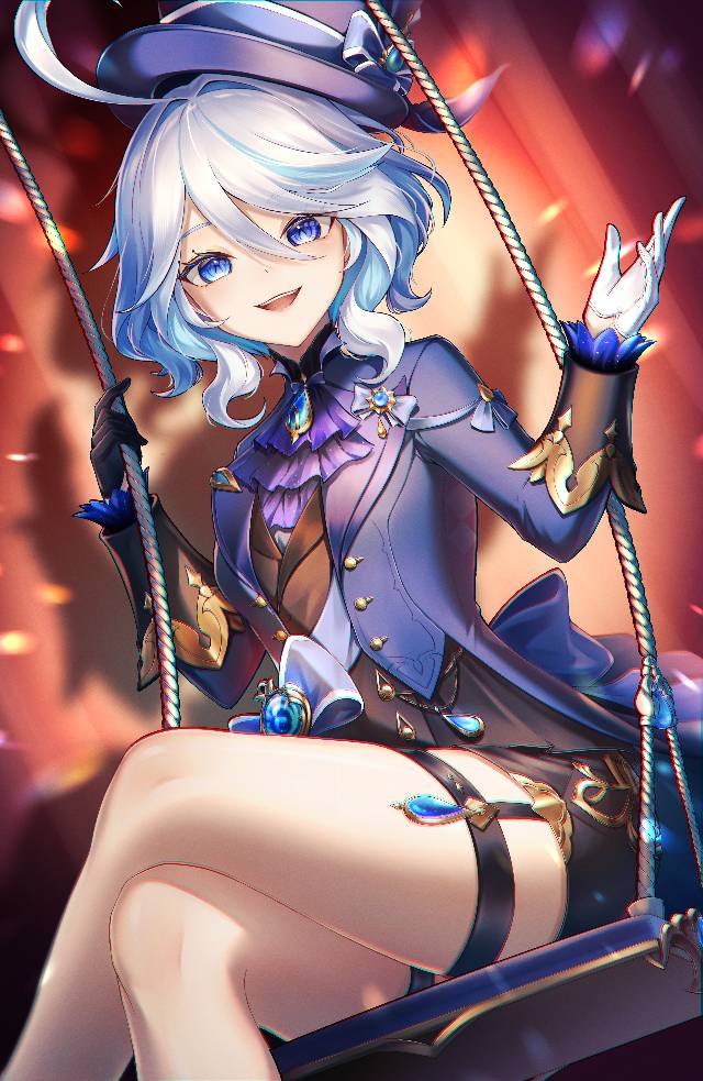一张原神,跷二郎腿,芙宁娜·德·枫丹,大腿,Furina,美腿,芙宁娜绘画图片