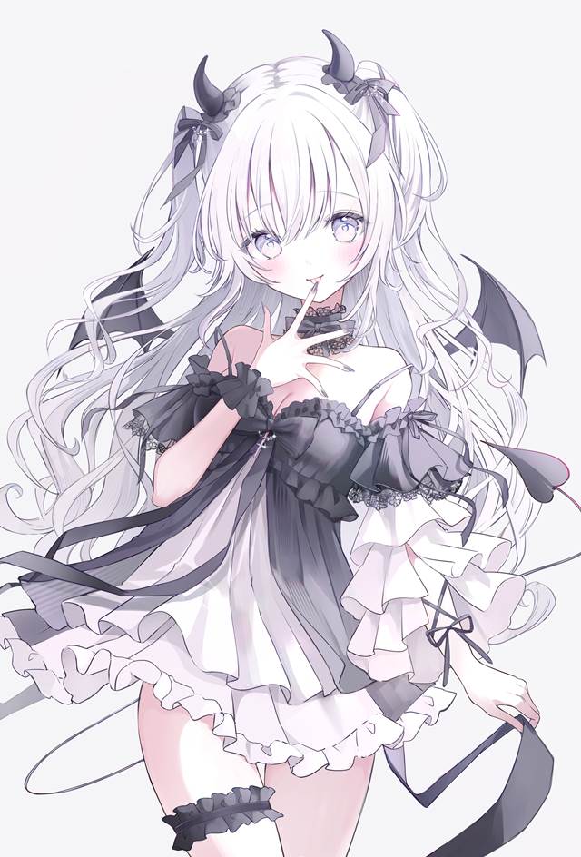 原创, 女孩子, 白发, 小恶魔, 恶魔娘