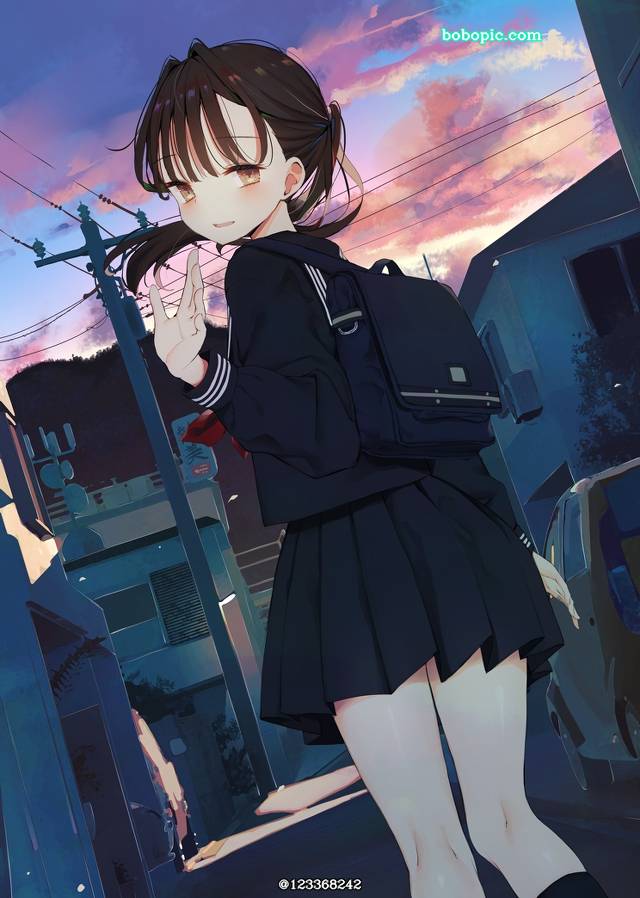 一张回眸,小女孩,黑色水手服,大腿,JK,水手服绘画图片