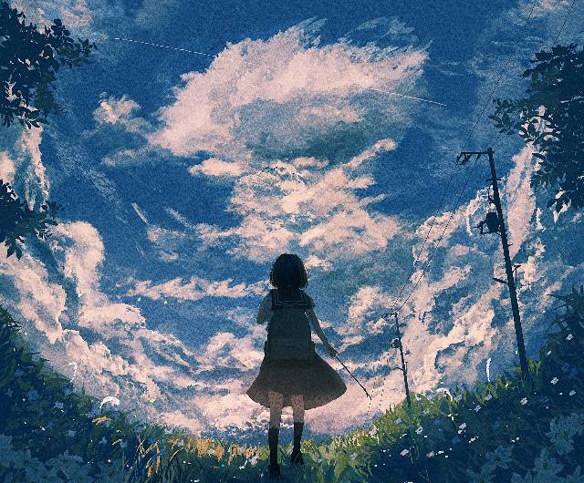 原创, 原创, 女孩子, 水手服, 风景, background, 夏日天空, sky