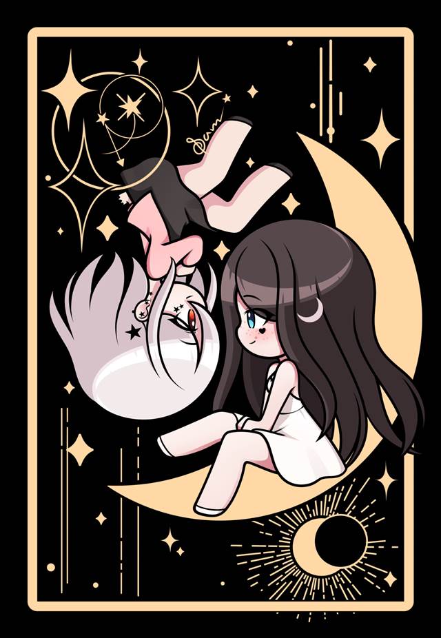 雀斑, yuri, 黑发, blue eyes, Q版, red eyes