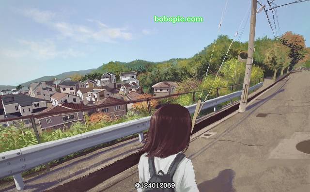 一张小女孩,街景,风景绘画图片