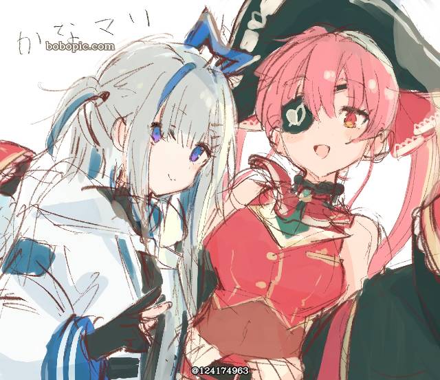 一张天音彼方,Hololive,宝钟玛琳绘画图片
