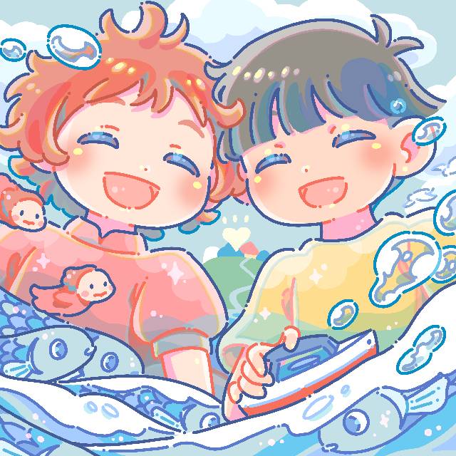 插画, ponyo, 悬崖上的金鱼姬, 吉卜力, 二次创作