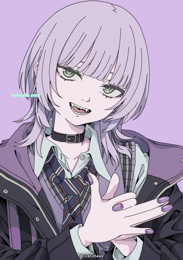 一张锯齿牙,项圈,制服,狼切,JK绘画图片