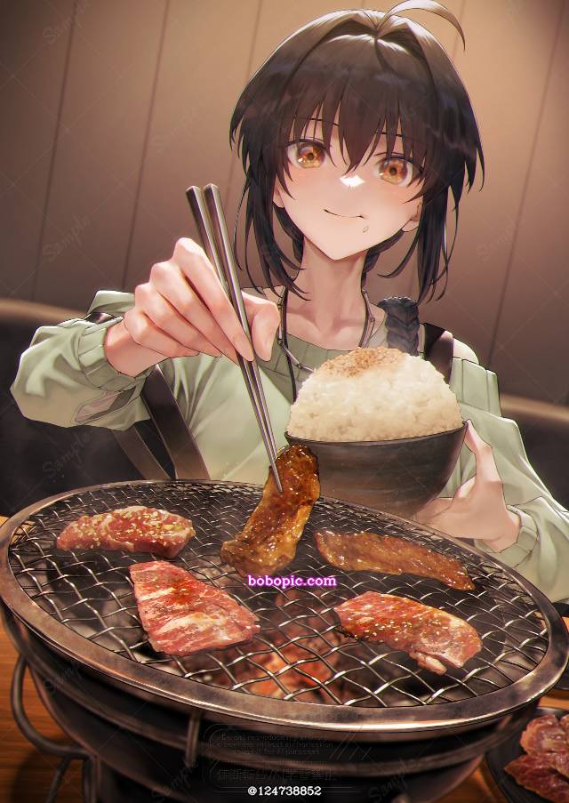 吃东西的女孩,烧肉,美食,食物,食物挑逗照图片