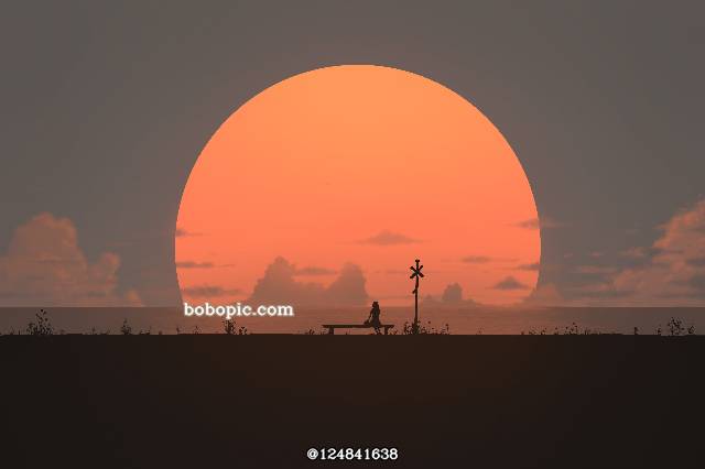 夕阳,天空,小女孩,幻想,风景图片