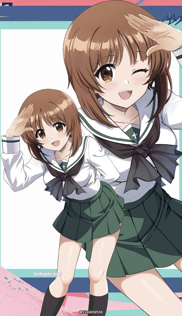 西住美穗, 少女与战车, 少女与战车, 水手服, 抛媚眼, 茶发