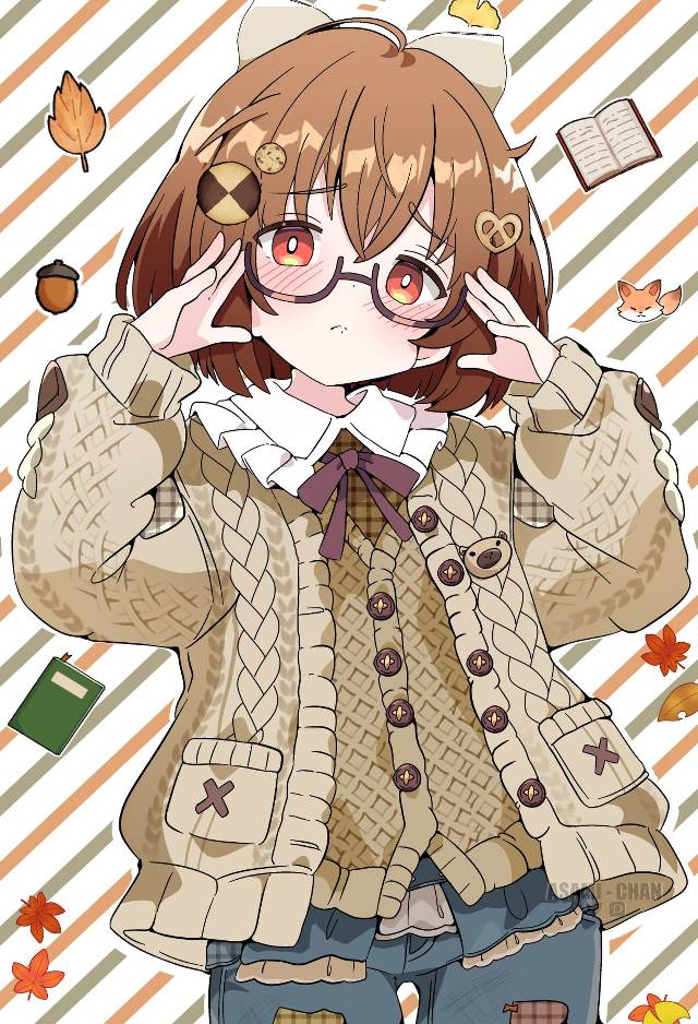 一张,眼镜,茶发,原创角色,我家孩子,女孩绘画图片