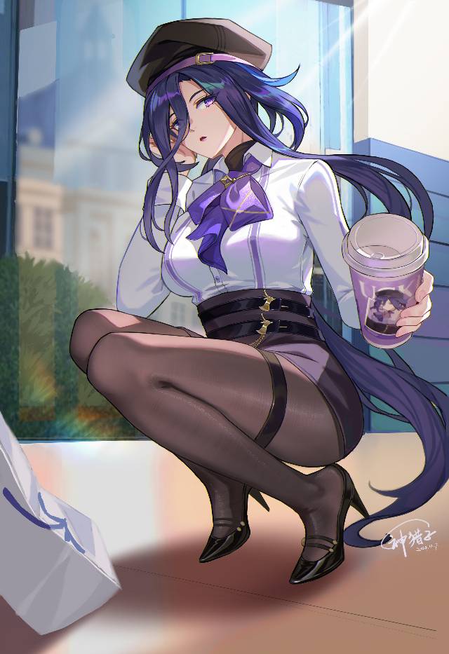 Genshin Impact, black stockings, older girl, thighs, uniform, 克洛琳德