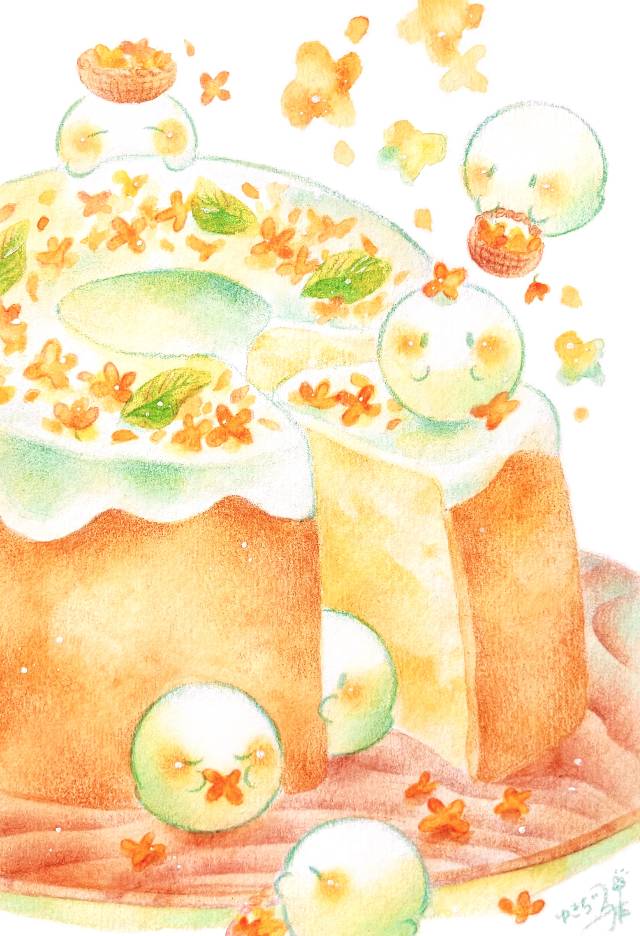 osmanthus, 食物, ghost, transparent watercolor, 彩色铅笔, 原创, 原创, 手绘