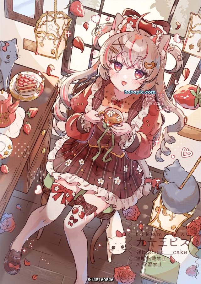 一张兽耳,猫耳,小女孩绘画图片