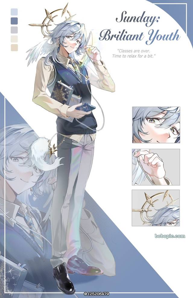 一张翼,青年,学生,制服,全身,星期日,崩坏：星穹铁道,羽翼绘画图片