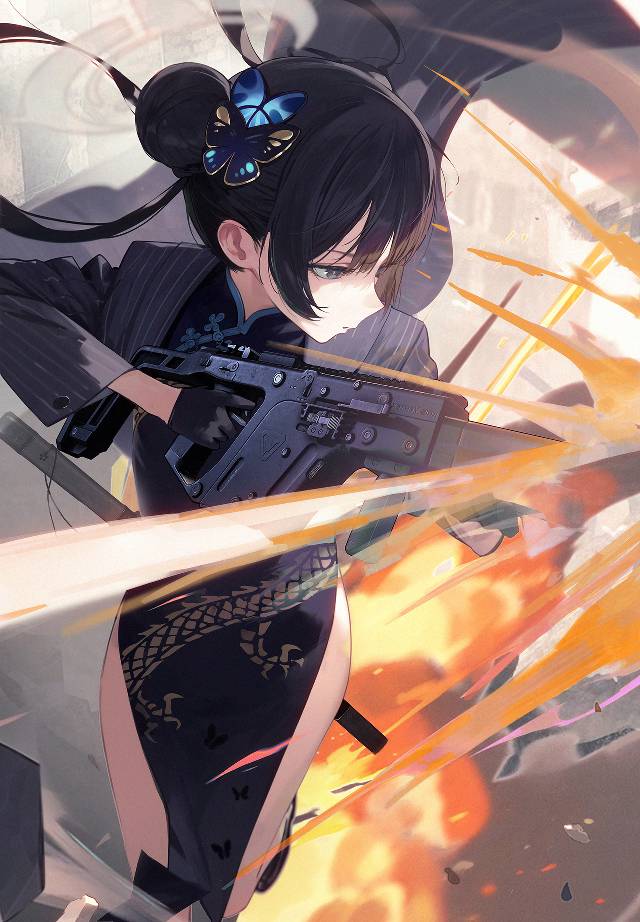 龙华妃咲, 明日方舟, 碧蓝档案, armed girls, 旗袍