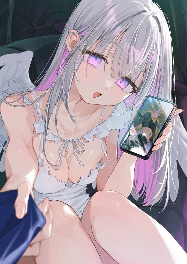 angel, 欧派, cleavage, 银发, 白发, 病娇, 原创, 女孩子