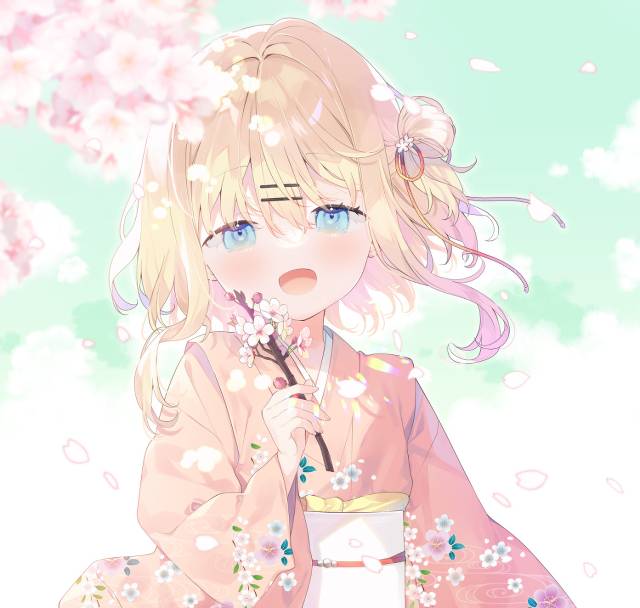 女孩子, 原创, 金发碧眼, 和服