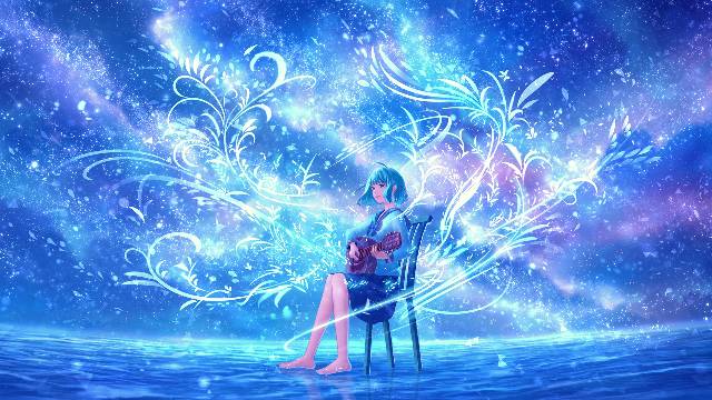 水手服, sea at night, starry sky, 奇幻, aqua