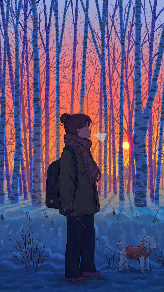 原创, 原创, 女孩子, background, 风景, sky, snow, 夕阳, 狗