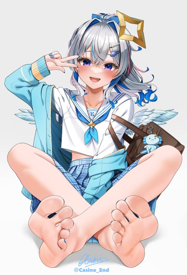 Hololive, 天音彼方, 赤脚, 裸足脚底, 脚底, Kanata Amane fanart, uniform, Greek foot, Virtual YouTuber 1000+ bookmarks