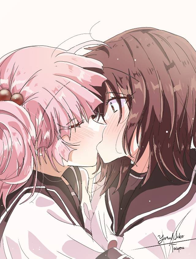 摇曳百合, Yui Funami, 吉川千夏, 吻, lesbian kiss, yuri, original tag for fanmade works