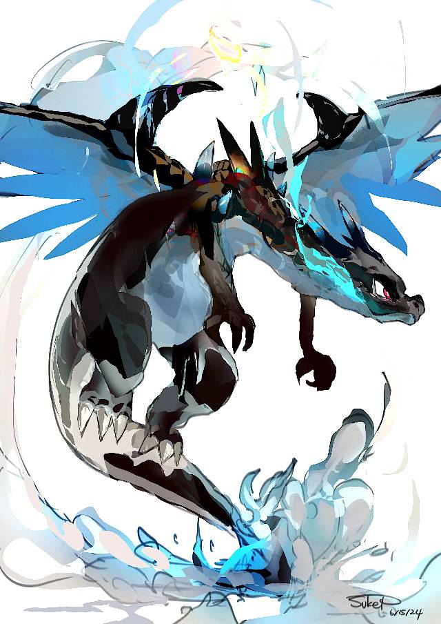 Mega Charizard X, 三首恶龙, 口袋妖怪, 精灵宝可梦, 厚涂, Dragon (type), Mega Charizard