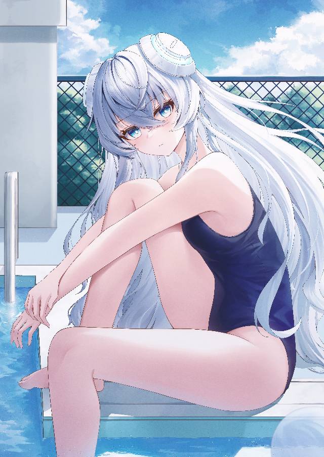 女孩子, 泳装, request, 学生泳衣, one knee up, poolside, Counter:Side 100+ bookmarks