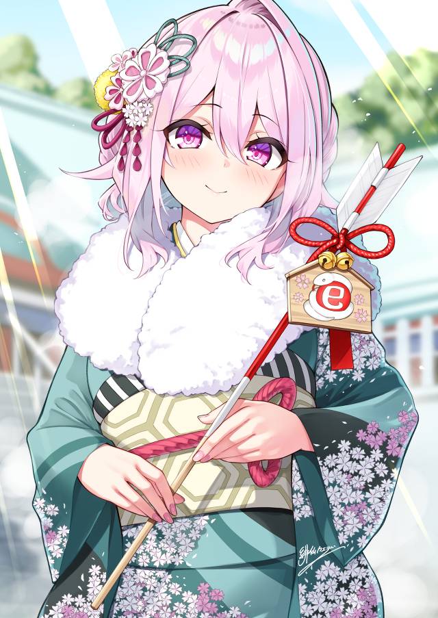 原创, Sakura Yayoi, New Year's illustration, furisode, holiday clothes, shawl, happy New Year, hamaya, 原创1000users加入书籤