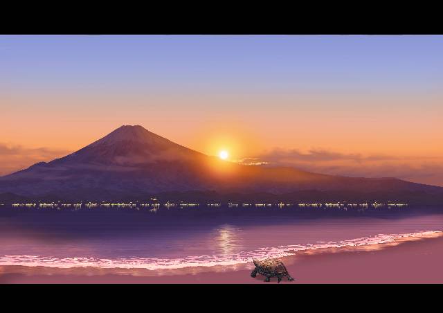 一张富士山,空,风景,云,日出绘画图片