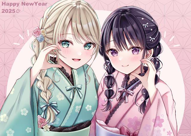 原创, 女孩子, yuri, New Year, 和服, 百合1000收藏, 原创1000users加入书籤