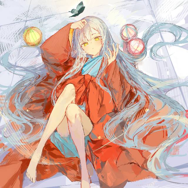 原创, 女孩子, 白发, 赤脚, kimono