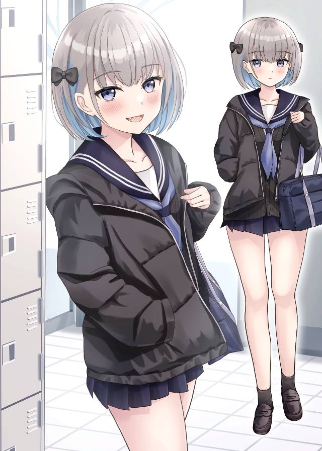 原创, 女孩子, 女高中生, uniform, 水手服, down jacket