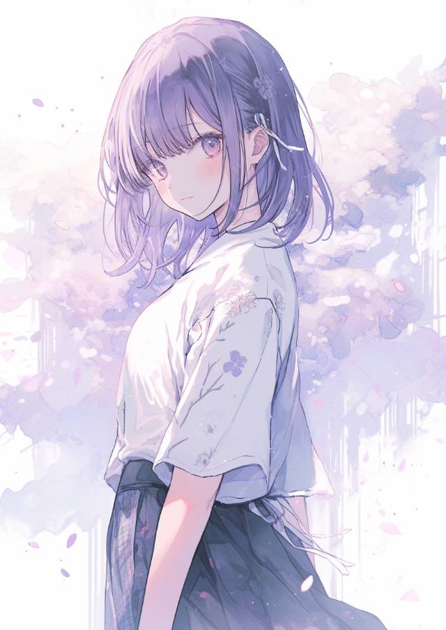 flower, purple, 女孩子, 原创, 插画