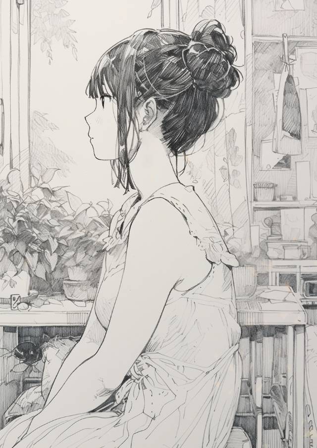 everyday life, plant, 房间, 女孩子, 原创, 插画, 涂鸦