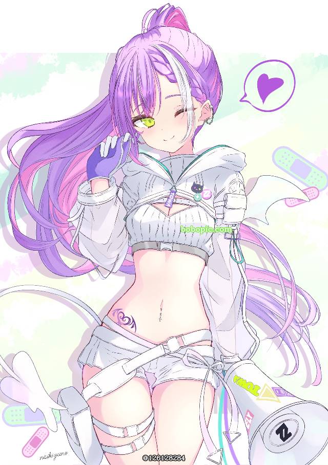 一张虚拟主播,肚脐,常暗永远,虚拟YouTuber,紫发,Hololive,TOWART绘画图片