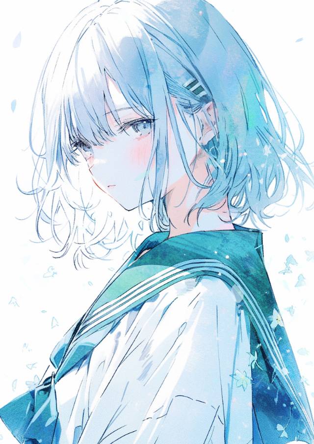 flower, green, 蓝, 女孩子, 原创, 插画